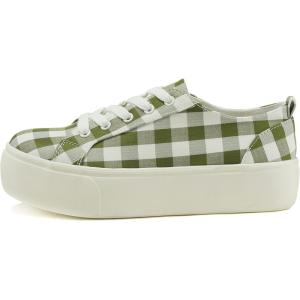 Soda Petal ~ Women Double Deck Bottom Sole Fashion Sneakers with Padded Comfortable Sock(Gingham Khaki)