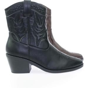 Soda Picotee Women Western Cowboy Cowgirl Stitched Ankle Boots(Black Pu)