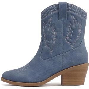 Soda Picotee Women Western Cowboy Cowgirl Stitched Ankle Boots(Denim Blue)