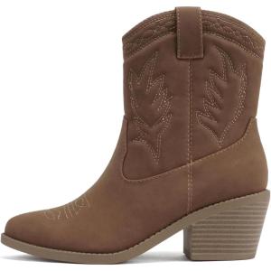 Soda Picotee Women Western Cowboy Cowgirl Stitched Ankle Boots(Light Cognac Nubuck)