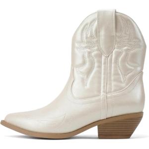 Soda RIGGING ~ Women Western Stitched Pointe Toe Low Heel Ankle Mid Shaft Boots(Cream Pearl)