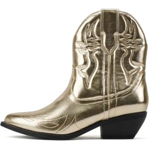 Soda RIGGING ~ Women Western Stitched Pointe Toe Low Heel Ankle Mid Shaft Boots(Gold Pu)