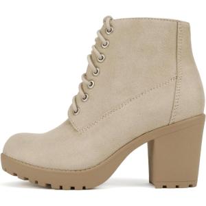 Soda Second Lug Sole Chunky Heel Combat Ankle Bootie Lace up w/Side Zipper(Lt Wheat Imitation Suede)