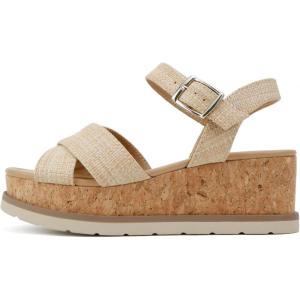 Soda “Seville” ~ Women Round Toe Crisscross Band Wedge Sandal with Adjustable Ankle Strap(Natural Raffia)