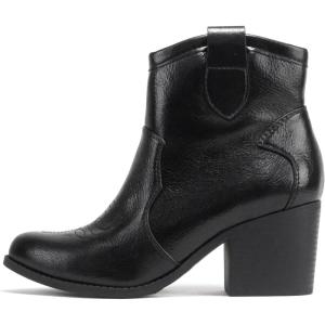 Soda “TELLER” ~ Women’s Western Cowboy Boots with Stitched Detailing, Pointed Toe, and Low Block Heel(Black Metallic)