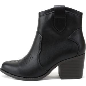 Soda “TELLER” ~ Women’s Western Cowboy Boots with Stitched Detailing, Pointed Toe, and Low Block Heel(Black Pu)
