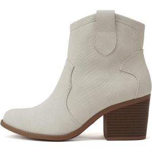 Soda “TELLER” ~ Women’s Western Cowboy Boots with Stitched Detailing, Pointed Toe, and Low Block Heel(Bone Nubuck)