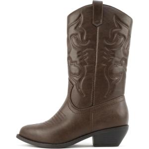 Soda “TELLER” ~ Women’s Western Cowboy Boots with Stitched Detailing, Pointed Toe, and Low Block Heel(R-dk Tan)