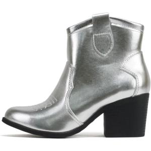 Soda “TELLER” ~ Women’s Western Cowboy Boots with Stitched Detailing, Pointed Toe, and Low Block Heel(Silver)