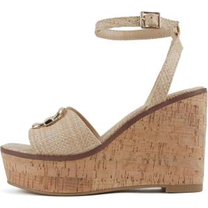 Soda “Teens” ~ Women Open Square Toe Single Band Wedge Sandal with Adjustable Ankle Strap(Raffia Natural)