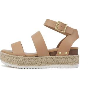 Soda Top Shoe Bryce Open Toe Buckle Ankle Strap Espadrilles Flatform Wedge Casual Sanda(Natural Pu)