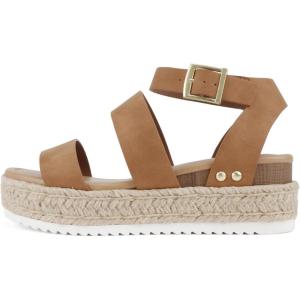 Soda Top Shoe Bryce Open Toe Buckle Ankle Strap Espadrilles Flatform Wedge Casual Sanda(Tan)