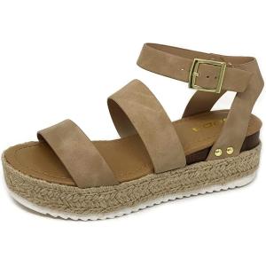 Soda Top Shoe Bryce Open Toe Buckle Ankle Strap Espadrilles Flatform Wedge Casual Sanda(Taupe Nbpu)