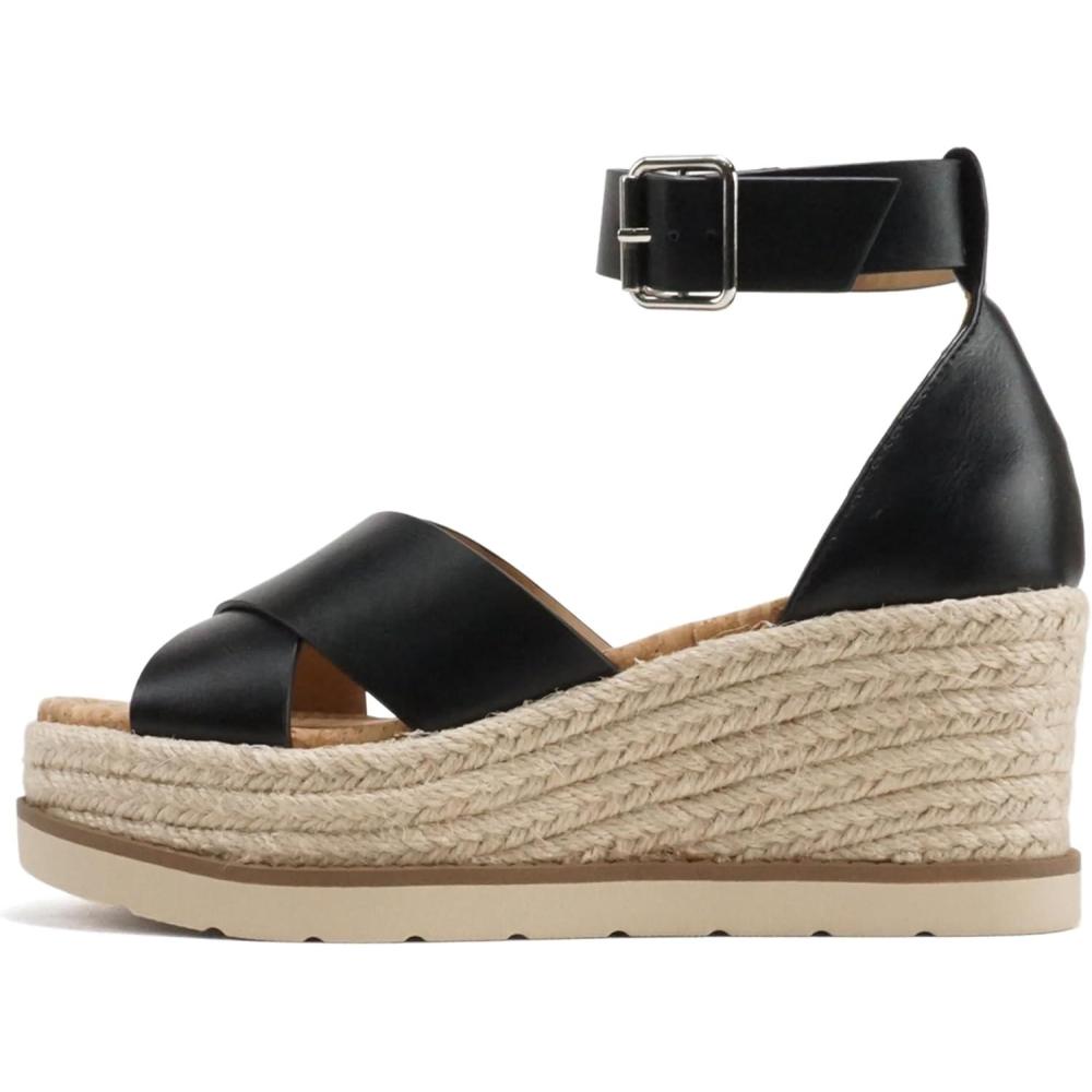imageSoda Fabian  Women Square Toe Closed Back Counter Crisscross Band Platform Espadrille Wedge Sandals with Adjustable Ankle StrapBlack Pu