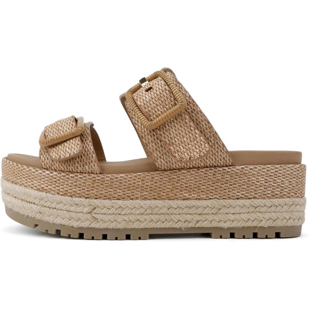 imageSoda Funny  Women Round Toe Double Buckle Strap SlipOn Platform Wedge SandalDark Tan Raffia
