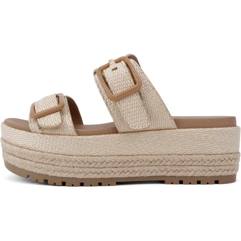 imageSoda Funny  Women Round Toe Double Buckle Strap SlipOn Platform Wedge SandalNatural Raffia