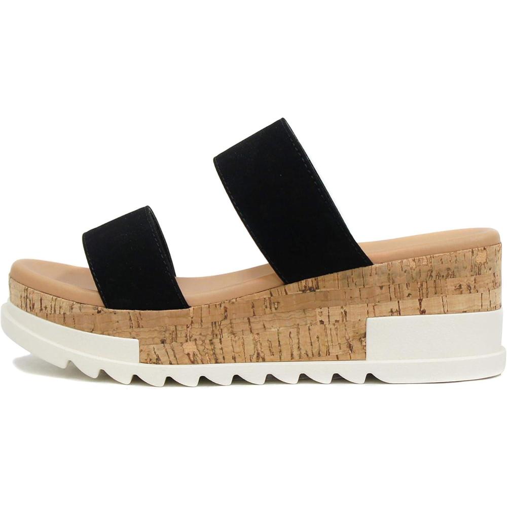 imageSoda Poppin  Slip On Flatform with Inmitation Cork Bottom and Double StrapsBlack