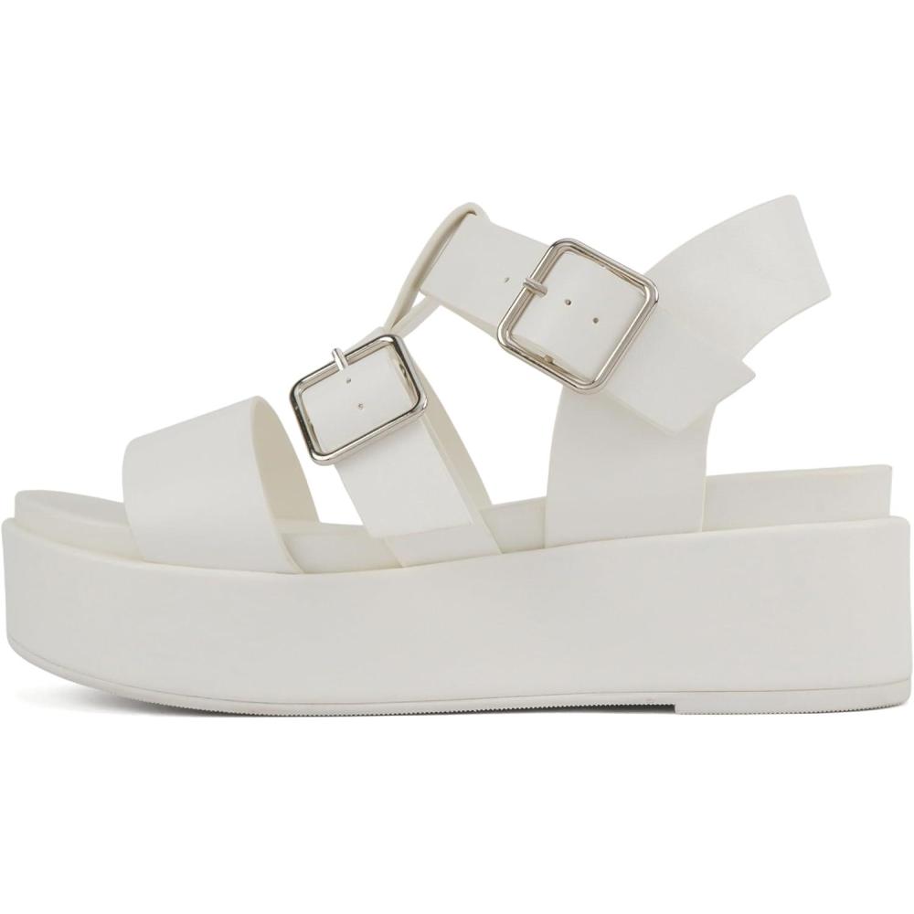 imageSoda STELLAR  Women Flatform Multi Strap Double Buckle Open Toe Ankle Strap Platform Wedge SandalsAll White Pu