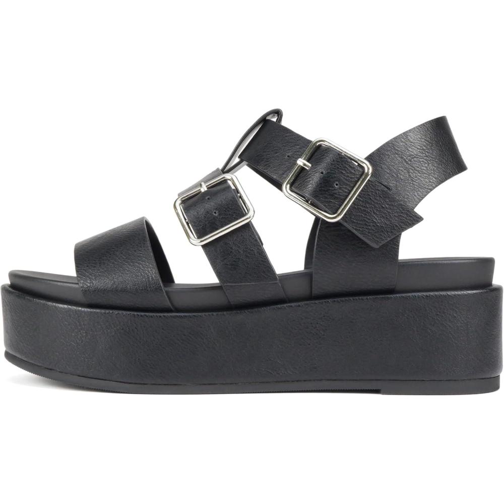 imageSoda STELLAR  Women Flatform Multi Strap Double Buckle Open Toe Ankle Strap Platform Wedge SandalsBlack Pu