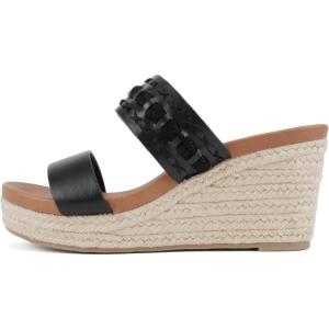 Soda “Bow” ~ Women Open Round Toe Double Strap Wedge Sandal(Black Pu)