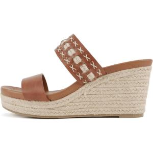 Soda “Bow” ~ Women Open Round Toe Double Strap Wedge Sandal(Tan Pu)