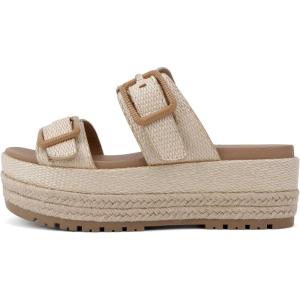 Soda “Funny” ~ Women Round Toe Double Buckle Strap Slip-On Platform Wedge Sandal(Natural Raffia)