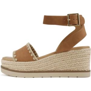 Soda “Laguna” ~ Women Square Toe Stitched Single Band Low Heel Espadrille Wedge Sandal with Adjustable Ankle Strap(Soft Tan Nubuck)