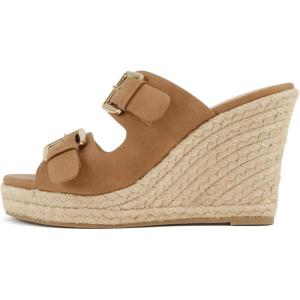 Soda “Nakia” ~ Women Open Round Toe Double Strap Wedge Sandal with Buckle Closures(Tan Nubuck)