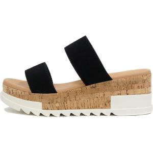 Soda Poppin ~ Slip On Flatform with Inmitation Cork Bottom and Double Straps(Black)