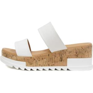 Soda Poppin ~ Slip On Flatform with Inmitation Cork Bottom and Double Straps(White)