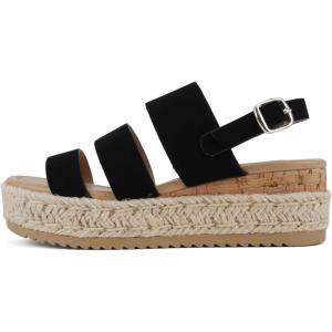 Soda “Resin” ~ Women Round Toe Multi Strap Low Heel Espadrille Wedge Sandal with Adjustable Ankle Strap(Black Nubuck)
