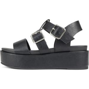 Soda “STELLAR” ~ Women Flatform Multi Strap Double Buckle Open Toe Ankle Strap Platform Wedge Sandals(Black Pu)