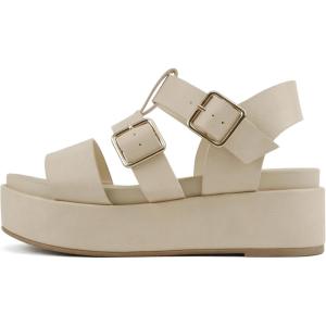 Soda “STELLAR” ~ Women Flatform Multi Strap Double Buckle Open Toe Ankle Strap Platform Wedge Sandals(Natural Pu)