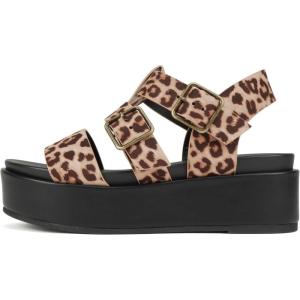Soda “STELLAR” ~ Women Flatform Multi Strap Double Buckle Open Toe Ankle Strap Platform Wedge Sandals(Oatmeal Cheetah)