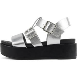 Soda “STELLAR” ~ Women Flatform Multi Strap Double Buckle Open Toe Ankle Strap Platform Wedge Sandals(Silver/Black)