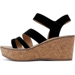 Soda “Sheet” ~ Women Round Toe Multi Strap Wedge Sandal(Black Nubuck)