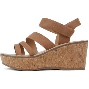 Soda “Sheet” ~ Women Round Toe Multi Strap Wedge Sandal(Tan Nubuck)