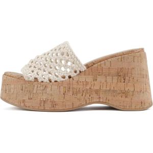 Soda “Skewer” ~ Women Open Square Toe Macrame Single Band High Heel Wedge Sandal(Beige)