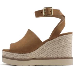Soda “Stella” ~ Women Square Peep Toe Single Band Platform Espadrille Wedge Sandals with Adjustable Ankle Strap(Dark Tan Nubuck)