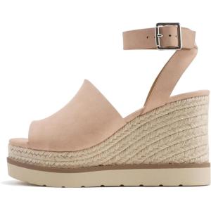 Soda “Stella” ~ Women Square Peep Toe Single Band Platform Espadrille Wedge Sandals with Adjustable Ankle Strap(Mid Mauve Nubuck)