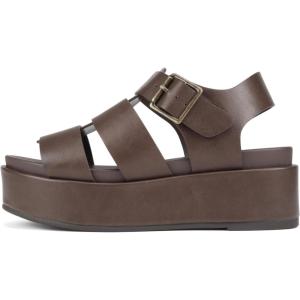 Soda “Bossi ~ Women Round Toe Flatform Fisherman Wedge Sandals with Adjustable Buckle(Brown Pu)