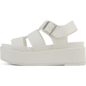Soda “Bossi ~ Women Round Toe Flatform Fisherman Wedge Sandals with Adjustable Buckle(White Pu)