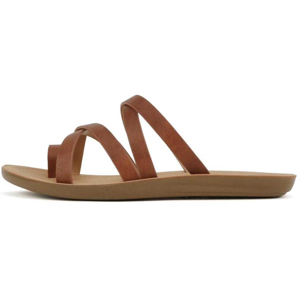 imageSoda ISABEL Women Fashion Comfortable Slip On Flat Cross bands Toe Ring Fashion SandalsCognac Pu