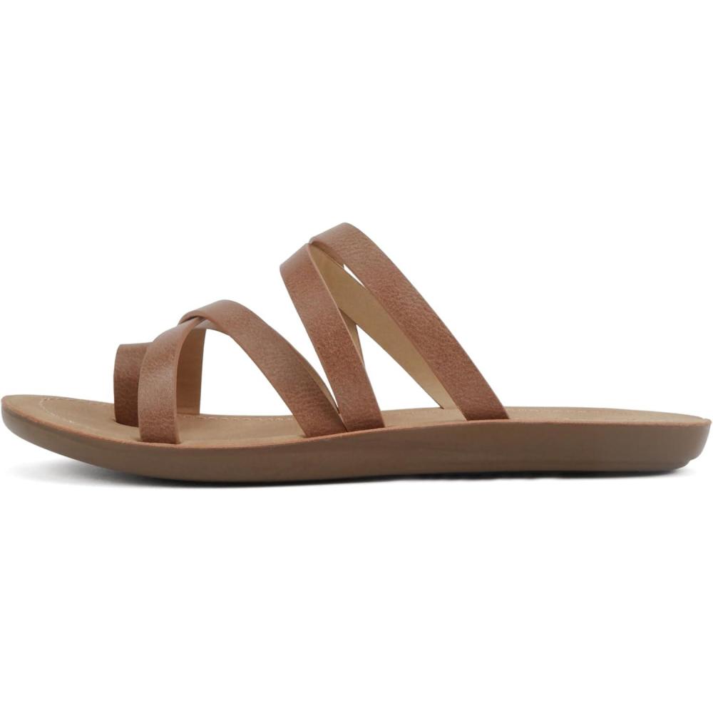 imageSoda ISABEL Women Fashion Comfortable Slip On Flat Cross bands Toe Ring Fashion SandalsTan