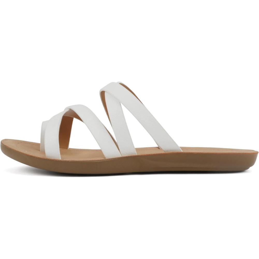 imageSoda ISABEL Women Fashion Comfortable Slip On Flat Cross bands Toe Ring Fashion SandalsWhite