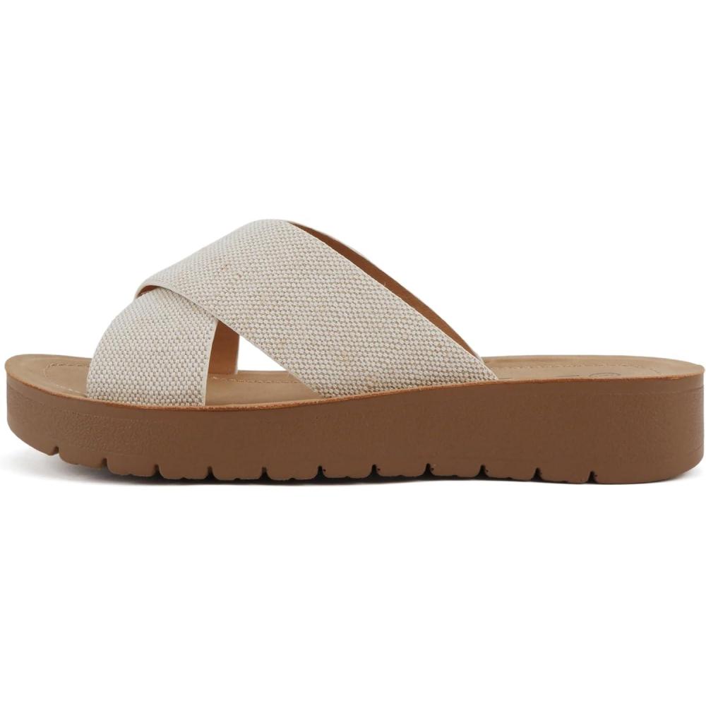 imageSoda LUCY  Women Open Toe Flatform Platform Crisscross Band Upper Fashion Slide SandalsBeige CanvasTan