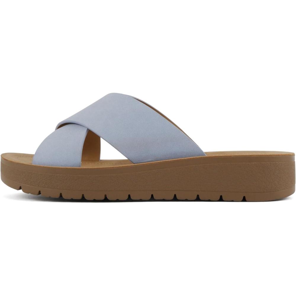 imageSoda LUCY  Women Open Toe Flatform Platform Crisscross Band Upper Fashion Slide SandalsBlue Nubuck