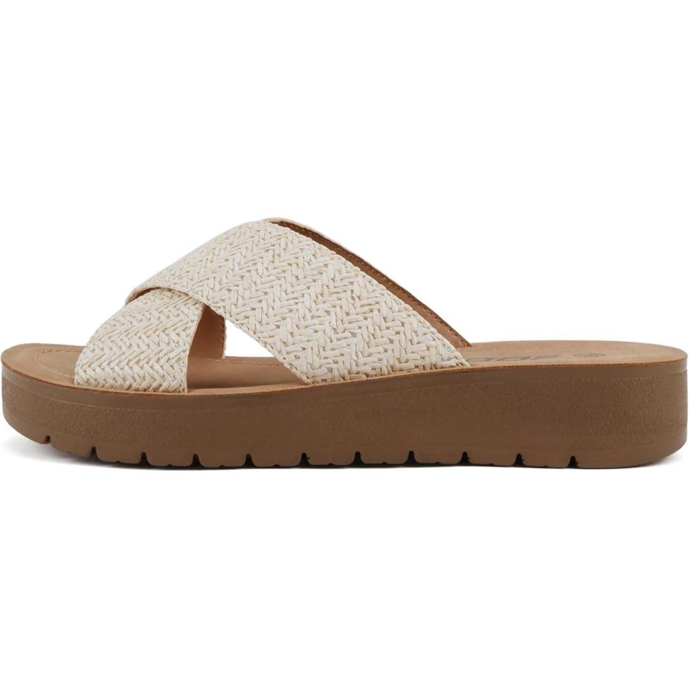 imageSoda LUCY  Women Open Toe Flatform Platform Crisscross Band Upper Fashion Slide SandalsNude Raffia