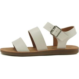 Soda COMING ~ Women Casual Open Toe Two Bands with Ankle Strap Fashion Slide Flat Sandal(Off White Pu)