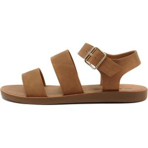 Soda COMING ~ Women Casual Open Toe Two Bands with Ankle Strap Fashion Slide Flat Sandal(Tan Nubuck)